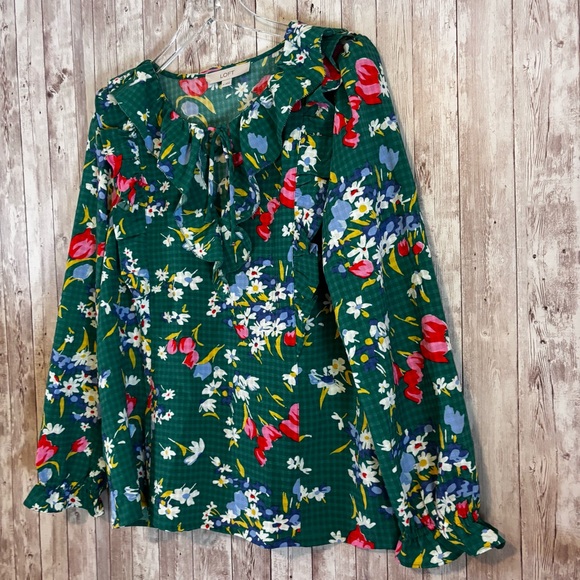 LOFT Bouquet Ruffle Tie-Neck Blouse - Picture 2 of 6